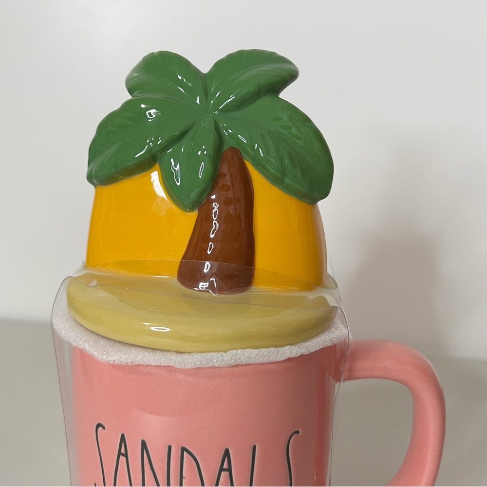 Rae Dunn Summer Sandals Season Mug with Palm Tree Lid Topper - Picture 2 of 6